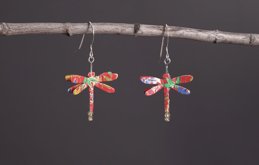 1A-07(Handmade Washi dragonfly earrings)